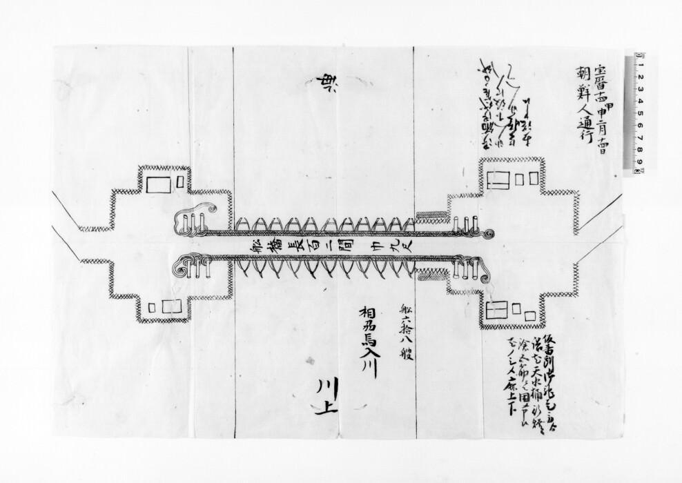 【朝鮮通信使関係文書】〔朝鮮人通行につき馬入川船橋架橋図〕