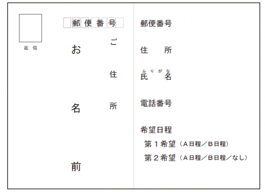 古文書講座入門編　往復はがき（裏面）